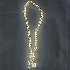 Gold Chain Necklace with Lock and Key Charms